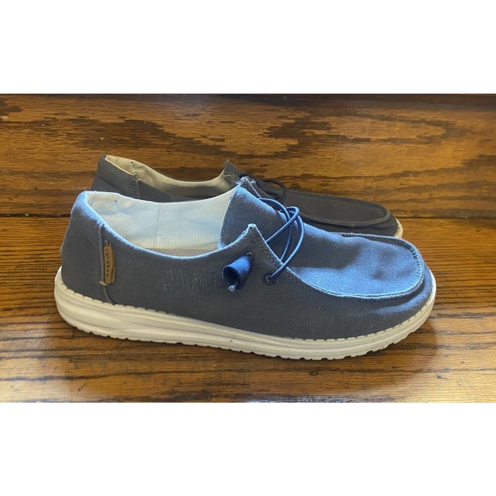 Hey Dude Wendy Chambray Navy White Slip on Shoes Size 9